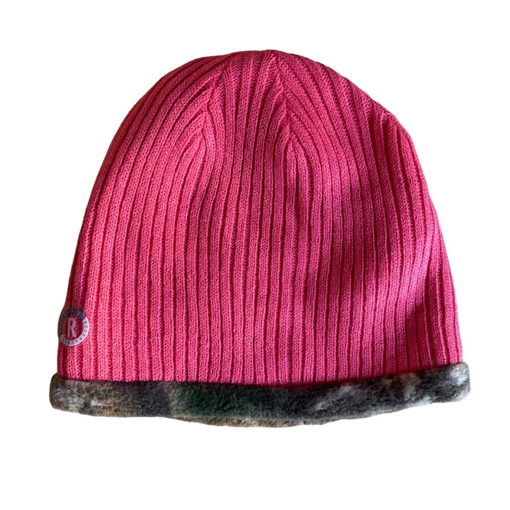 NWOT Reversible Pink Ribbed Knit Camo Fleece Hunting Outdoors Gorpcore Beanie-OS